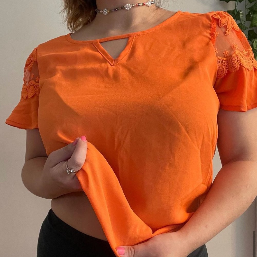 Cute Orange Decorative Sleeve T-Shirt
